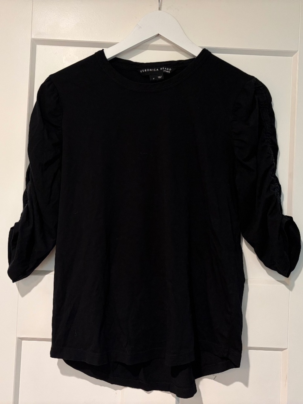 VERONICA BEARD BLACK TOP RUCHED SLEEVE SHIRT MEDIUM M